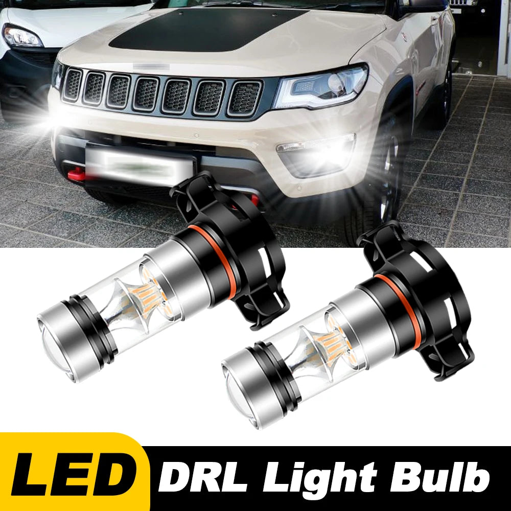 2PCS For Jeep Compass 2017 2018 2019 LED Car Front Daytime running Light Bulbs DRL Lamps 2504 PSX24W 6000KError Free Accessories