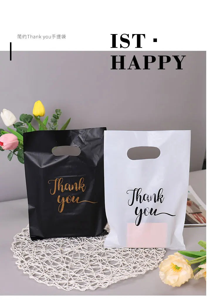 30/20/10pcs Gift Packaging Bags 6 Size Gratitude Handbags Thank you Plastic Shopping Tote Bags Wedding Birthday Bag Flat Pockets