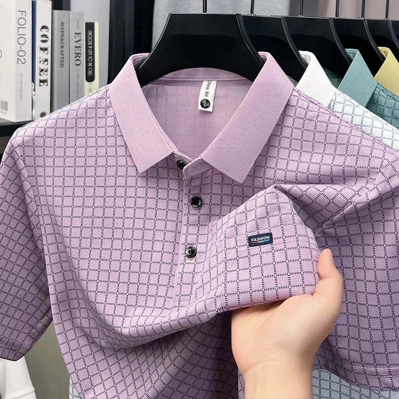 Men's Single-Buckle Lapel Shirt - Silky Stretch, Sweat-Proof