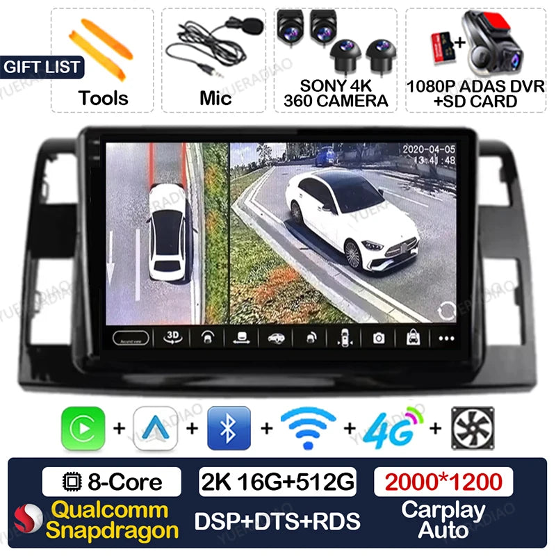 Wireless CarPlay & Android Auto Display Screen, Compatible with Toyota Previa XR50 III & Estima