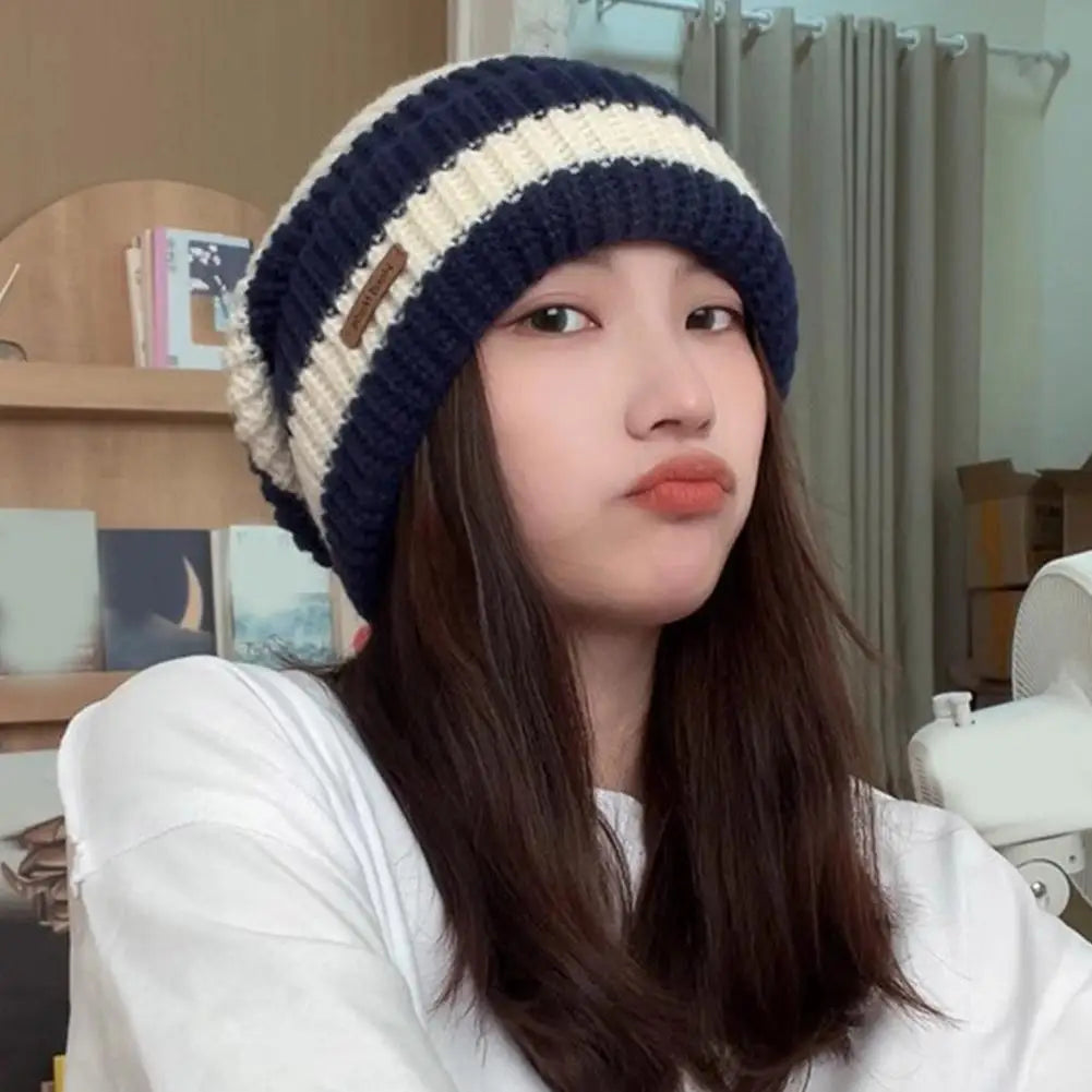 Women's Striped Baggy Beanie - Retro Knit Ear Covering Hat - photo 5