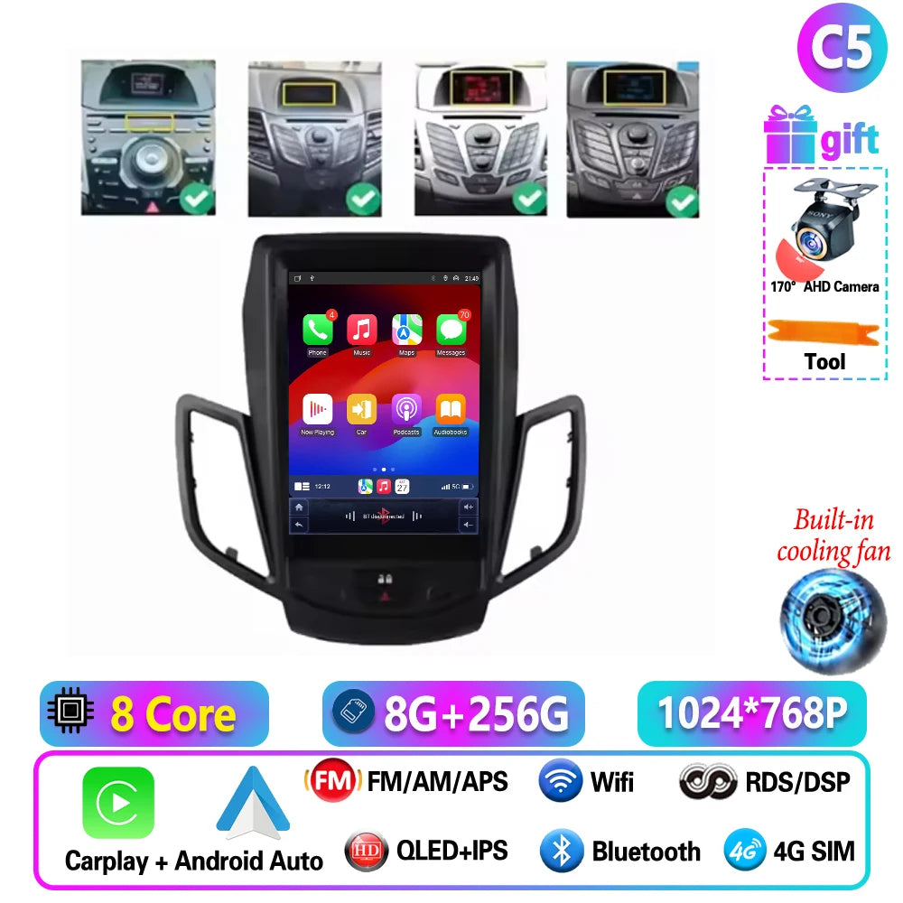 9.7" Android Car Stereo for Ford Fiesta MK6/MK7 (2009–2017) — Wireless CarPlay & Android Auto, QLED, 5G WiFi, GPS