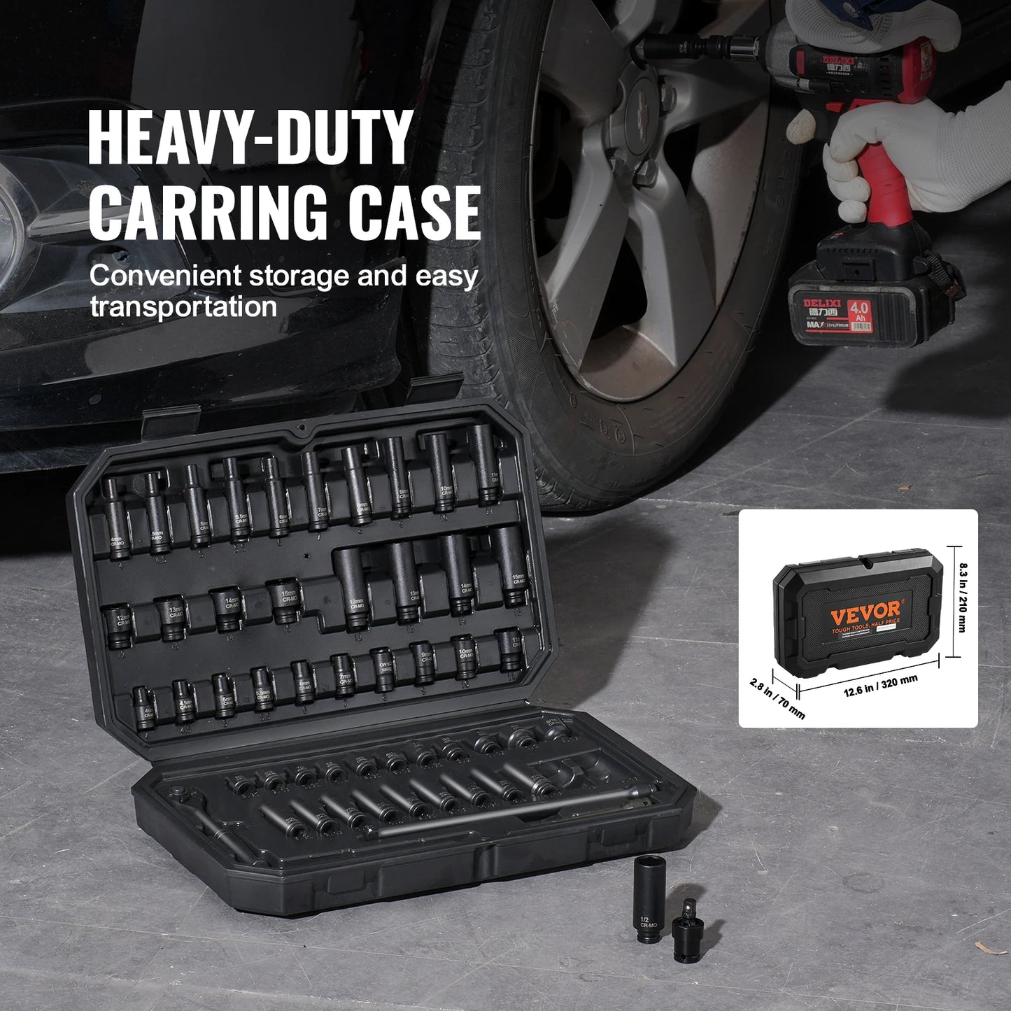 SucceBuy Drive Impact Socket Set Deep Shallow Socket Set CR-V Alloy Steel Auto Repair Easy-to-Read Size Markings Storage Case