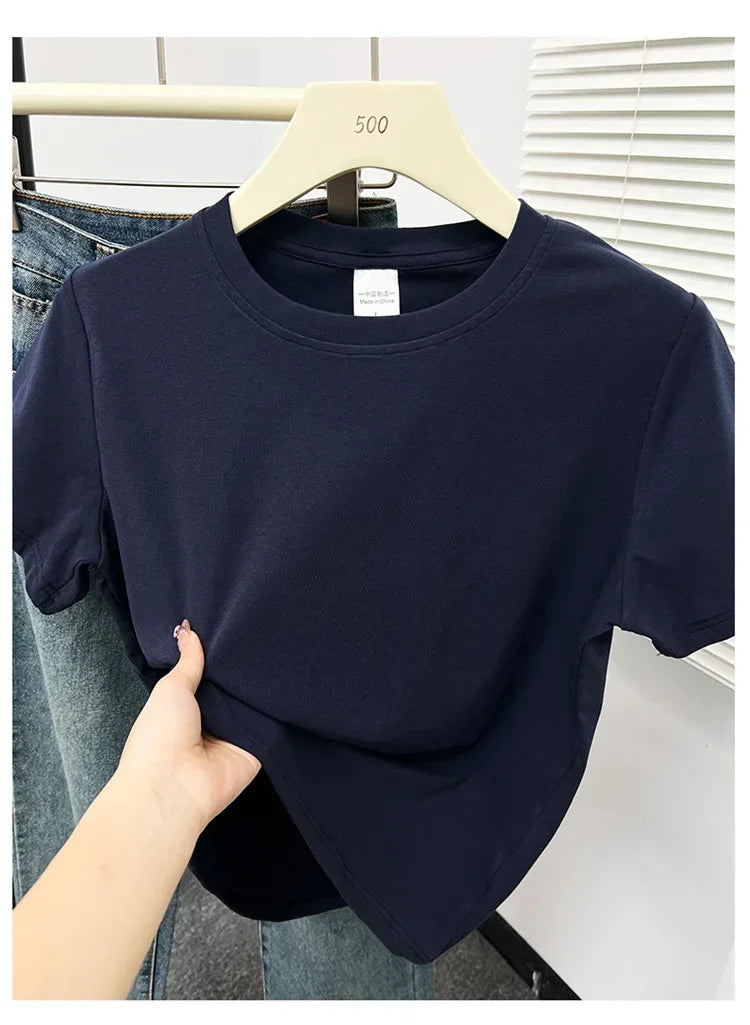 Women's solid short sleeve tee, casual Y2K — view 10 of 20