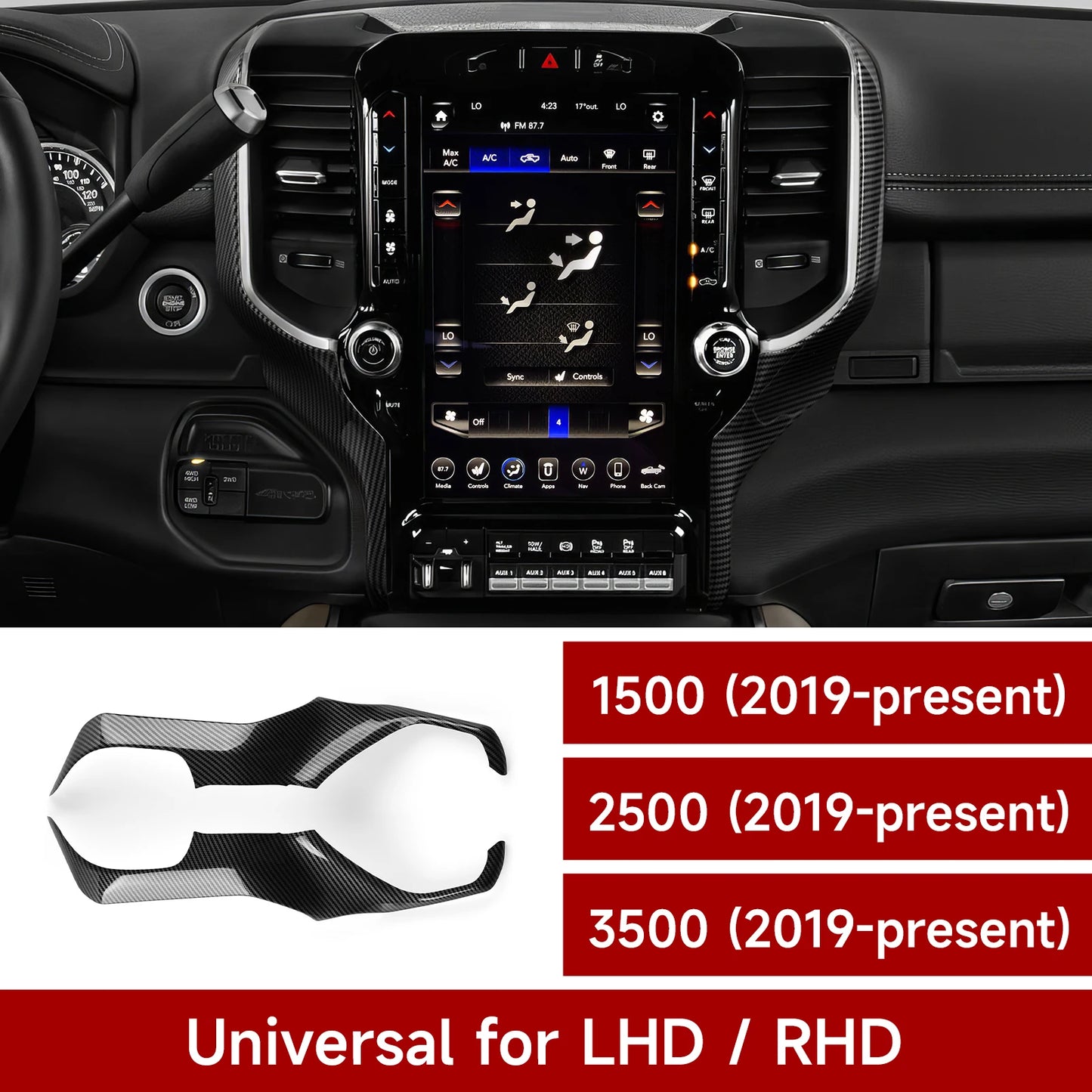 Carbon Fiber Interior Trim Sticker Kit for Dodge RAM 1500/2500/3500 2019-2026