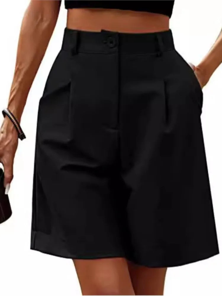 Women's High-Waist Wide-Leg Casual Shorts – Loose Slimming Straight Breathable Street Trend Five-Point Pants