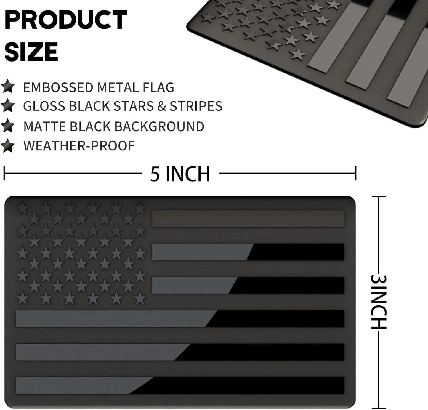 2 Pcs Black American Flag Emblem for Cars, Trucks & SUVs – Embossed Aluminum Metal Badge with Adhesive Backing for Fender, Trunk, Tailgate