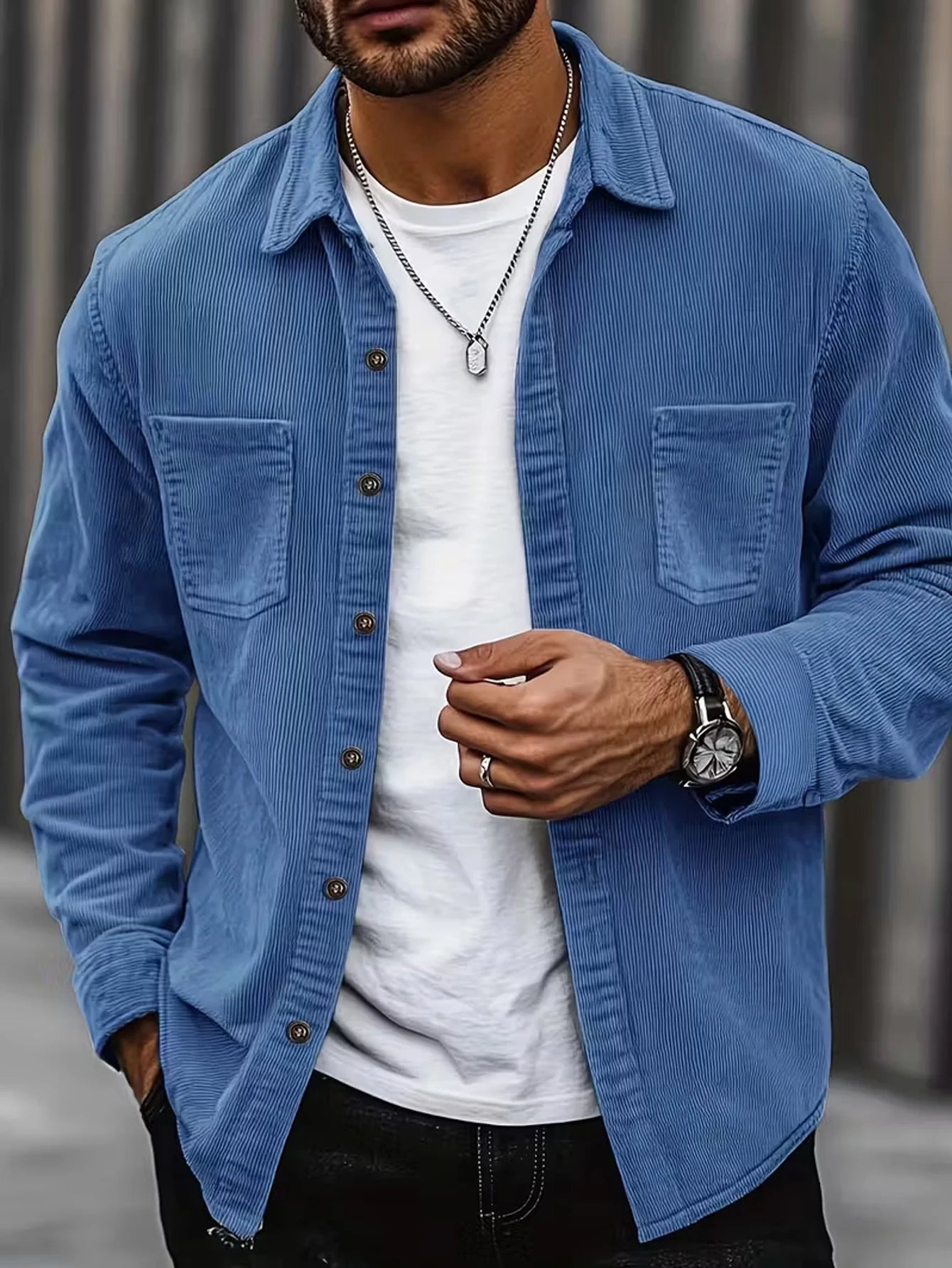 Men's Corduroy Shirt 2026 New Slim Fit Button Down Long Sleeve Solid Color Wrinkle-Free Business Casual Office Shirt