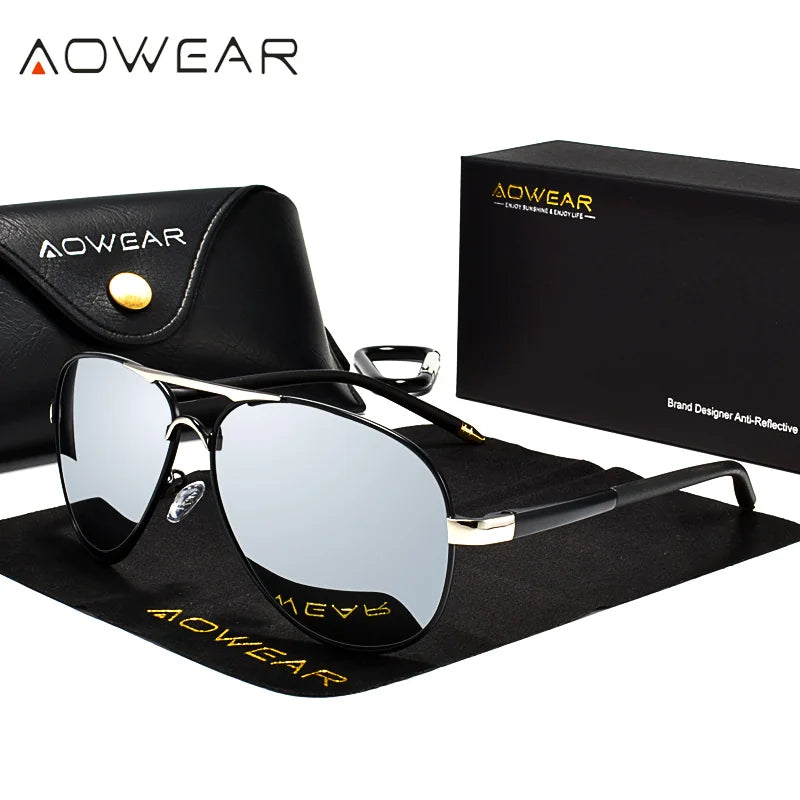 AOWEAR Polarized Aviator Sunglasses — Mirror Coating, Unisex