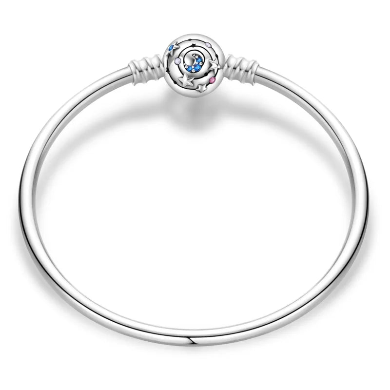 925 Sterling Silver Charm Bracelet – Star Moon Sun Four Leaf Clover Zircon | DIY Birthday Gift for Women (17-20cm)