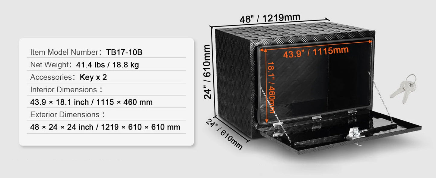 SucceBuy Underbody Truck Box Pickup Storage Box Heavy Duty Diamond Plate Tool Box with Lock&Keys Waterproof Trailer Storage Box