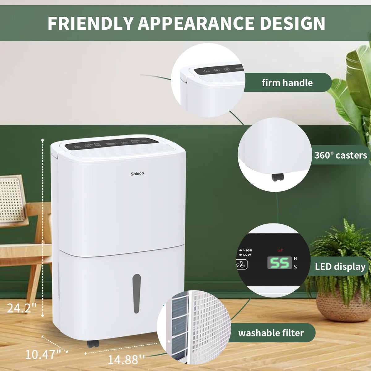 Shinco 150 Pints Energy Star Dehumidifier for Large Spaces up to 7,000 Sq.Ft Built-in Pump, 1.85 Gallon Water Tank