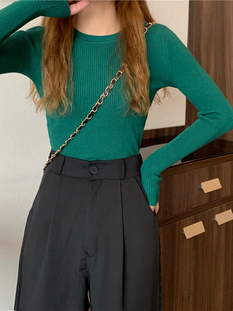 Women Sweater 2026 Autumn Winter Long Sleeve Pullover Basic Top Fashion O-neck Elastic Female Winter Solid Knitted Jumper