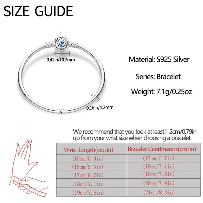 925 Sterling Silver Charm Bracelet – Star Moon Sun Four Leaf Clover Zircon | DIY Birthday Gift for Women (17-20cm)