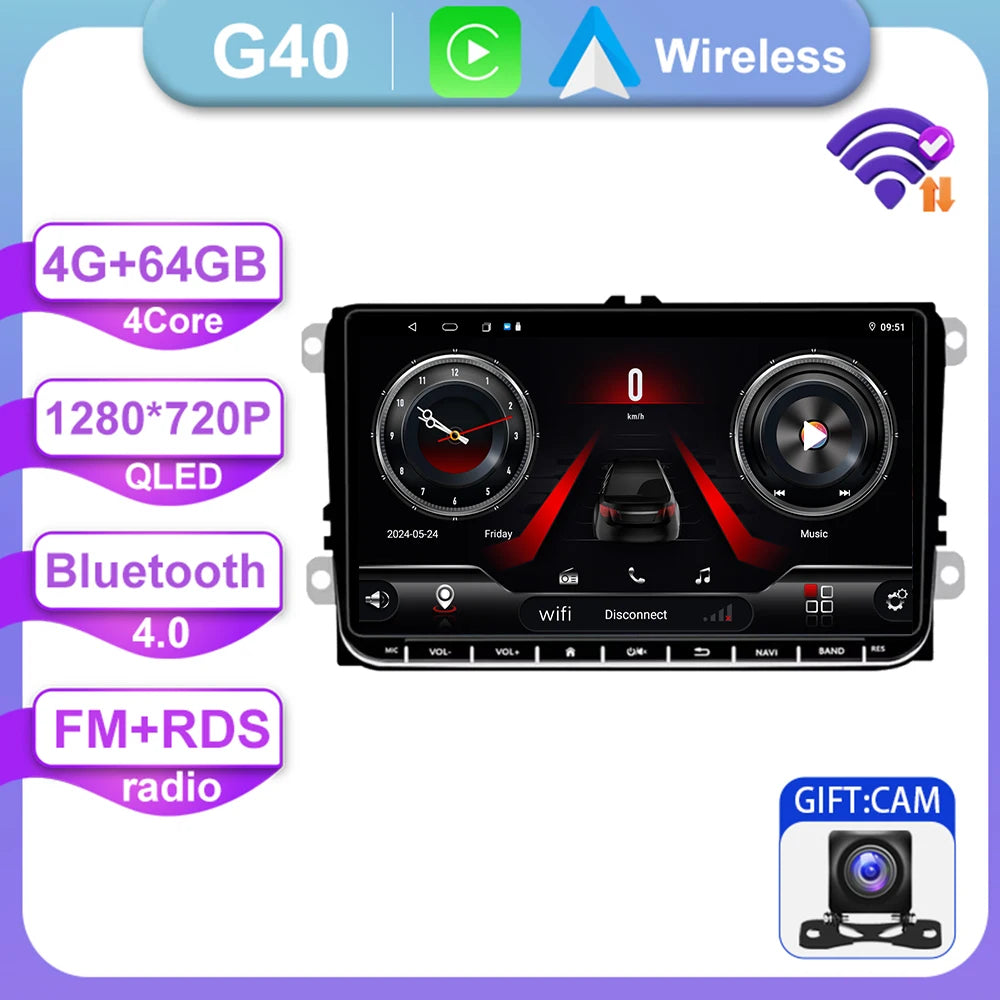 9" Android Car Stereo for VW Golf 5/6, Polo, Passat B6, CC, Tiguan, Amarok, Scirocco, Sharan, Jetta — CarPlay, Android Auto, GPS