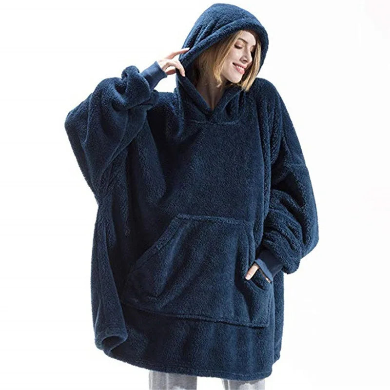 Women's Double-Sided Fleece Hoodie Blanket, Oversized