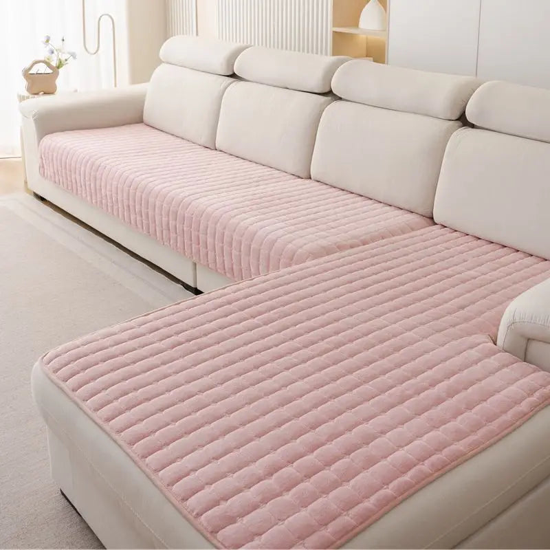 Plush Plaid Sofa Cover - Non-Slip Thick Velvet Couch Cushion Towel - photo 6