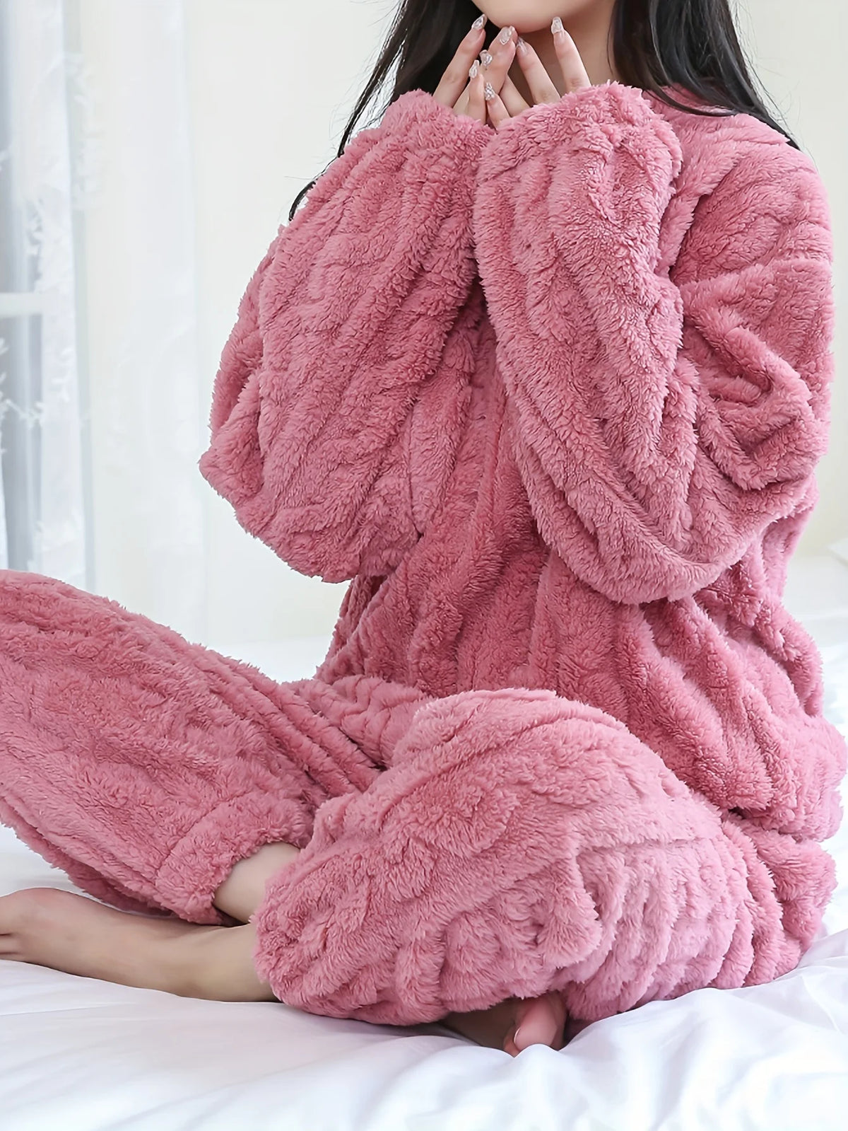 Women's Jacquard Fleece Pajama Set - Thick Plush Winter Sleepwear - photo 3