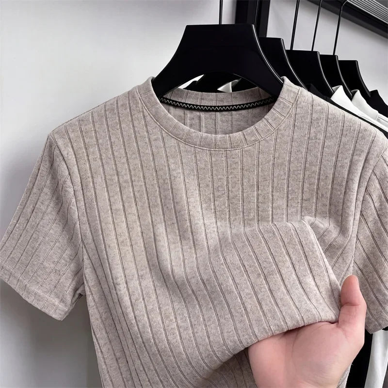 Men's Ribbed Tee - Short Sleeve, Breathable Comfortable Fit