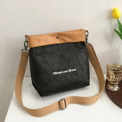 Women's Small Kraft Paper Bucket Bag - Roll Top Shoulder Purse - photo 8