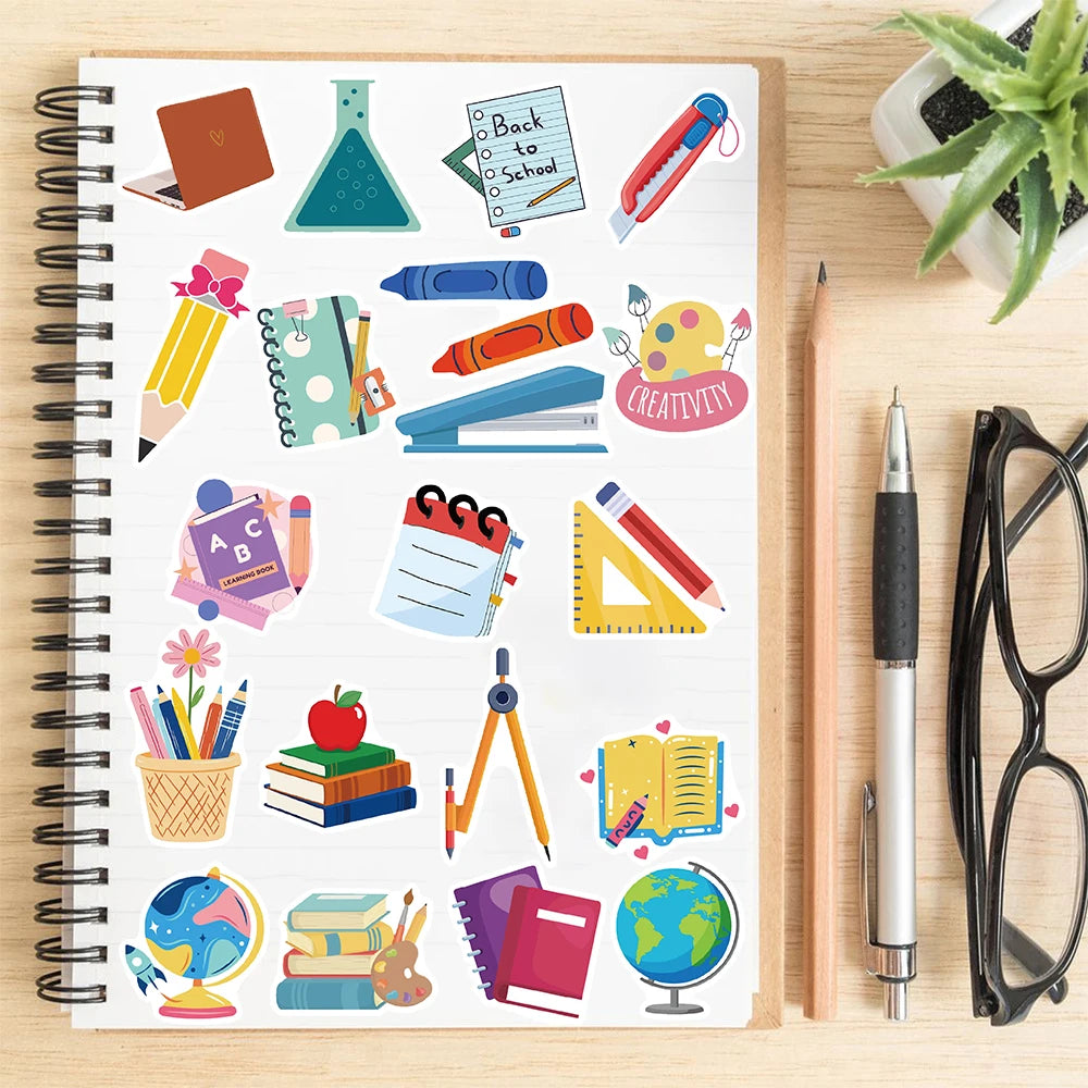 50PCS Back To School Stickers Guitar Scrapbooking Waterproof Funny Coffee Graffiti Laptop Wall Material Bicycle Car Decals