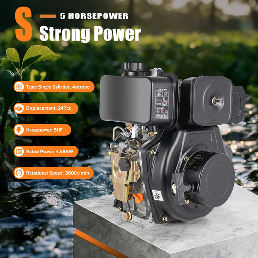 5HP 4 Stroke Diesel Engine 247cc 4.05KW Single Cylinder Air Cooled Hand Start 3600RPM for Water Pumps Generators Micro Tillers