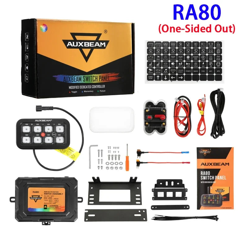 Auxbeam RGB 8 Gang Switch Panel Toggle/Momentary/Pulsed Supported Without App Control (One-Sided Outlet/Two-Sided Outlet)
