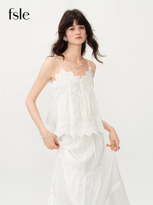 FSLE【L'amour Series】Women's Summer Cotton Embroidered Camisole Tank Chic Inner Layer Lightweight Breathable Casual Elegant Top