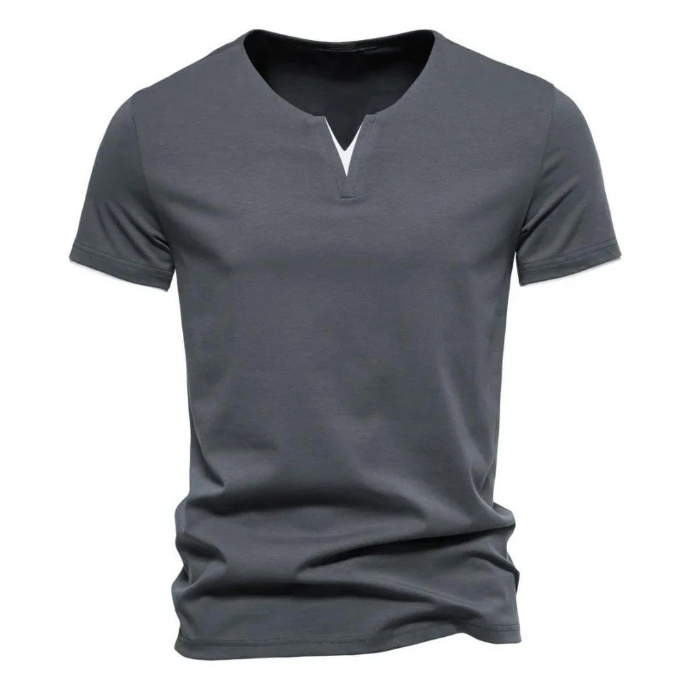 Men's T-shirts Summer Henley V-neck Short Sleeve Casual Solid Color Slim Fit T-shirt Breathable Basic Loose Fitness Sports Top