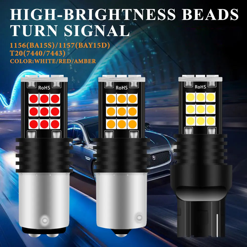 2Pcs T20 7440 Led Turn Signal Light W21W Reverse Light Bulb 3030SMD Universal Car 7443 W21/5W Amber Red Led Brake Light 12V