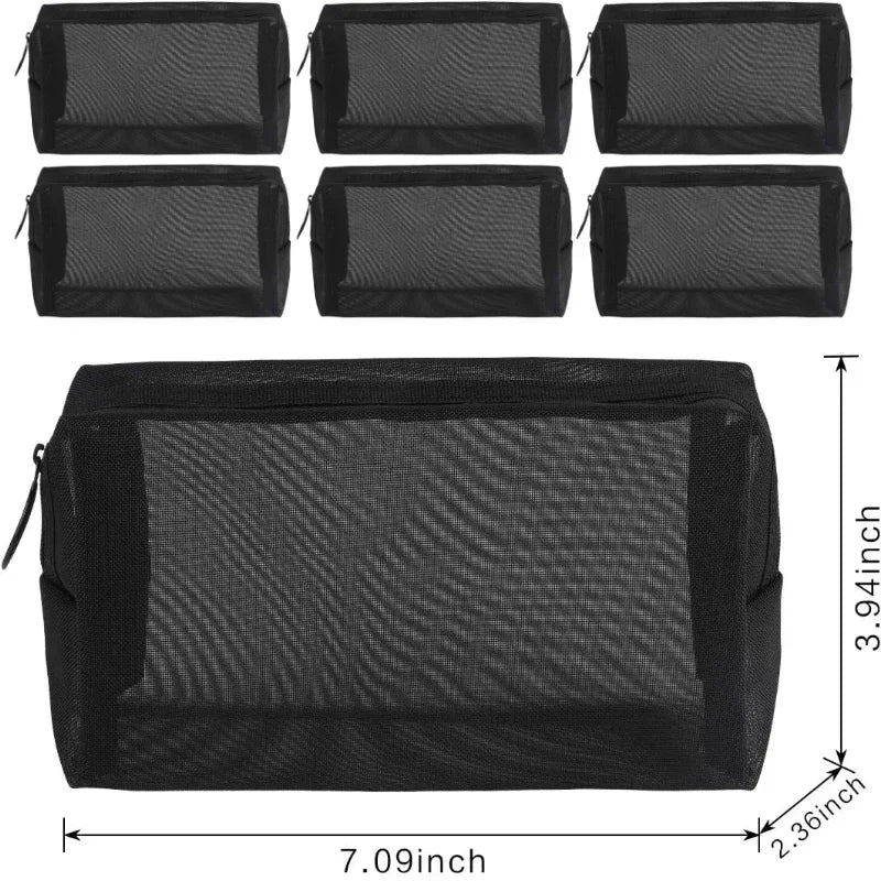 12-1PCS Clear Mesh Storage Bag Small Large Black Cosmetic Bag Portable Travel Toiletry Container Pouches Bags Bathroom Organizer