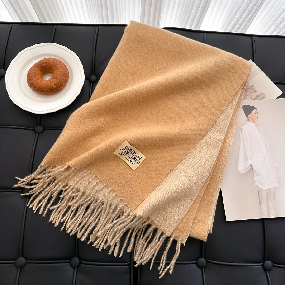 Women's Solid Tassel Scarf - Long Cashmere-Feel Blanket Wrap - photo 4