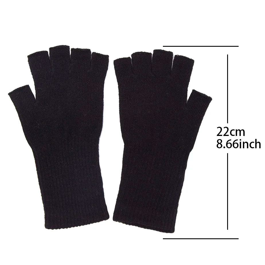 Unisex Black Knit Fingerless Gloves - Winter Driving & Writing Gloves - photo 2