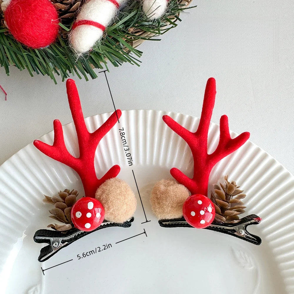 1PC Christmas Hair Clips, Reindeer Antler Hairpins with Bells/Bows/Pinecones, Cute Xmas Hair Accessories for Kids Gift