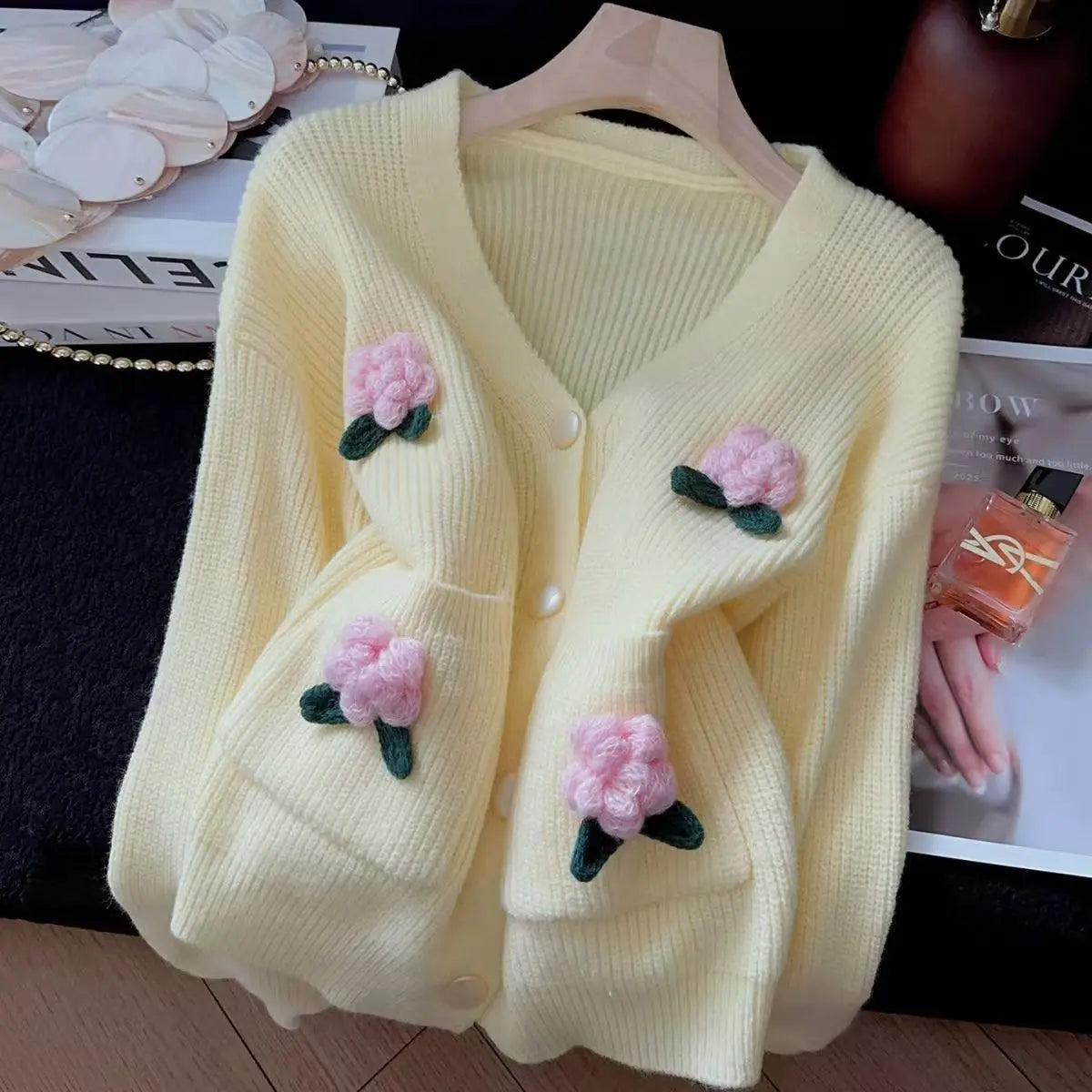 Womens Cardigan Sweaters Winter 2026 New 3d Flower Casual Knit Trendy Jackets Top for Autumn Winter Cute Jumpers Sweet Tops