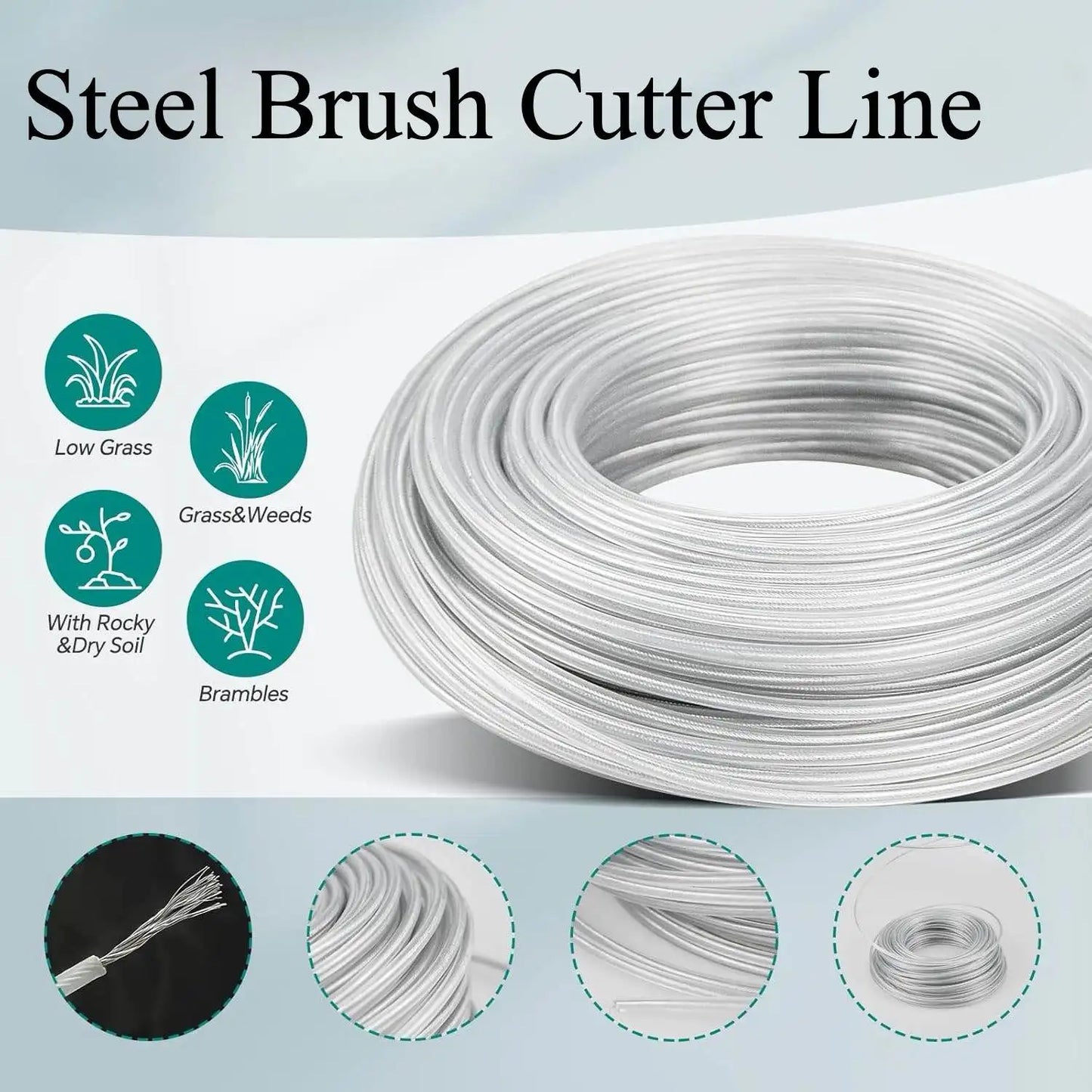 5/10/15M 2.0～4.0mm Steel Core Trimmer Line Grass Cutting Rope Heavy Duty Weed Wacker String with Wire Steel For Lawn Mowing