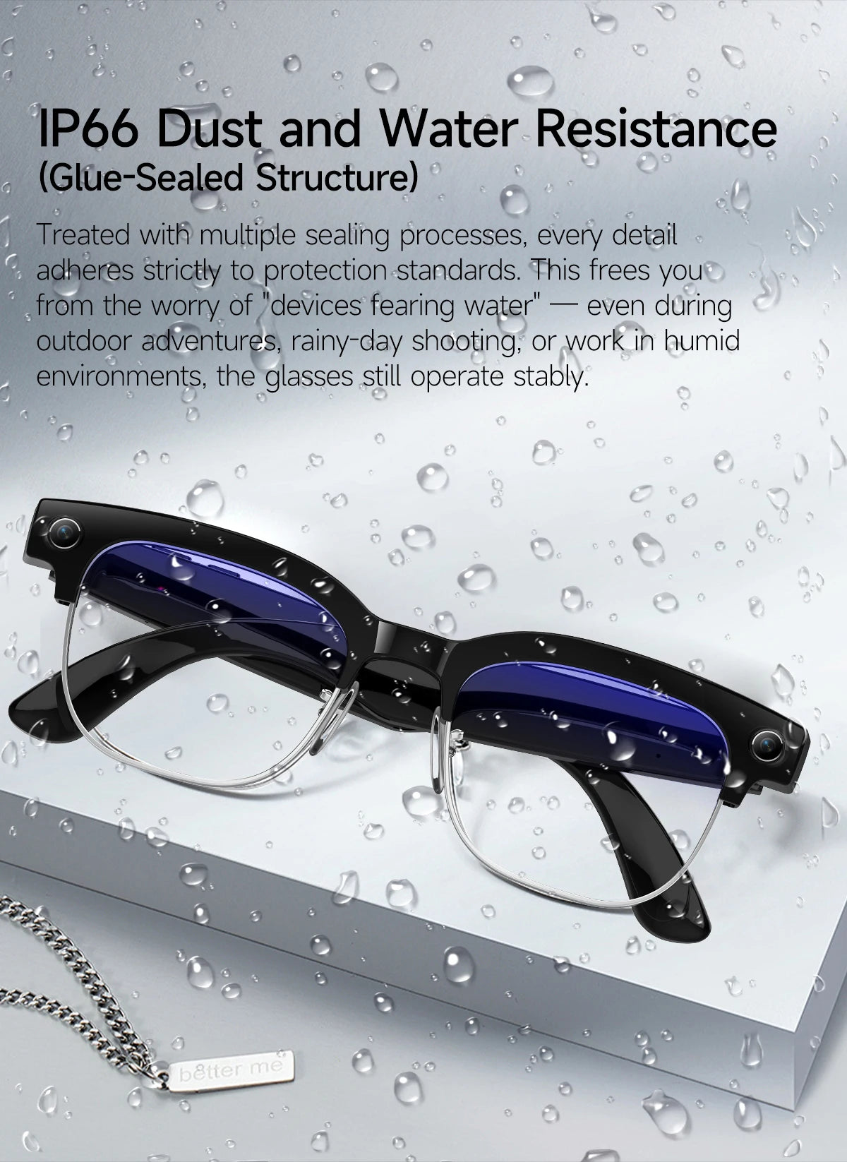 GUHUAVMI W630 AI Smart Glasses – 800MP Dual Camera, 4K Video, BT 5.3, AI ChatGPT, Voice Translation & Blue Light Blocking