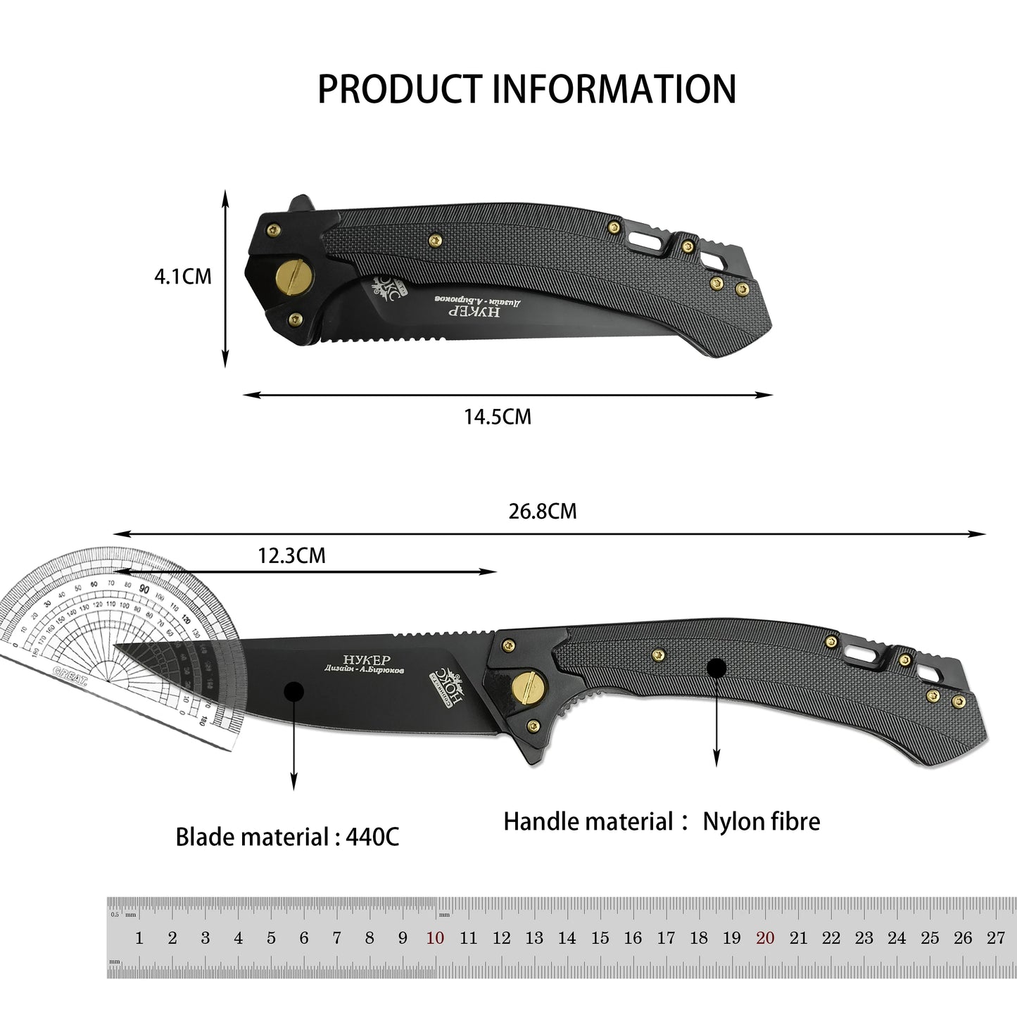 Stainless Steel 440C Folding Knife with Black Nylon Fiber Handle Portable Household Fruit EDC Carry-on Tool Knife Men's Gift