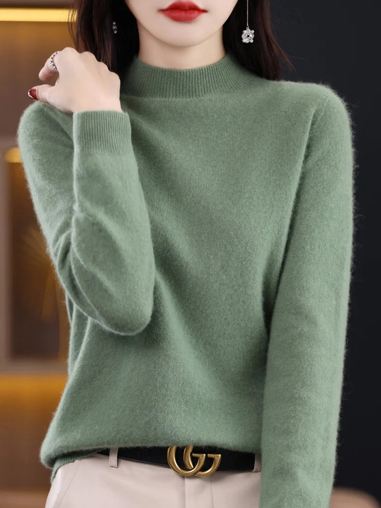 Women's Merino Wool Mock Neck Sweater, Long Sleeve