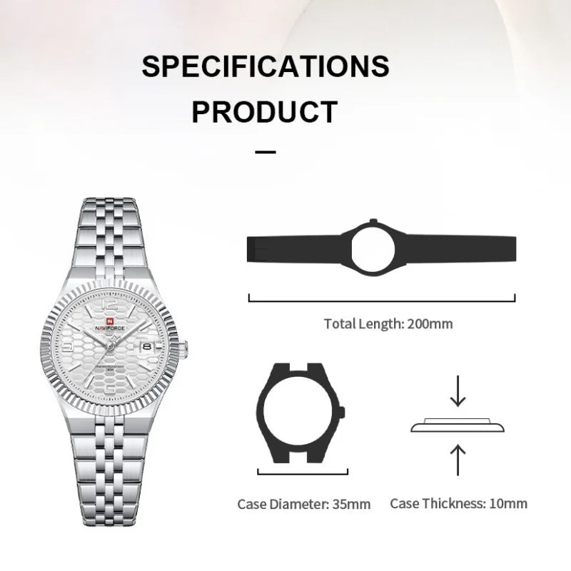 NAVIFORCE NF5079 Women's Quartz Watch — Waterproof Stainless Steel Bracelet