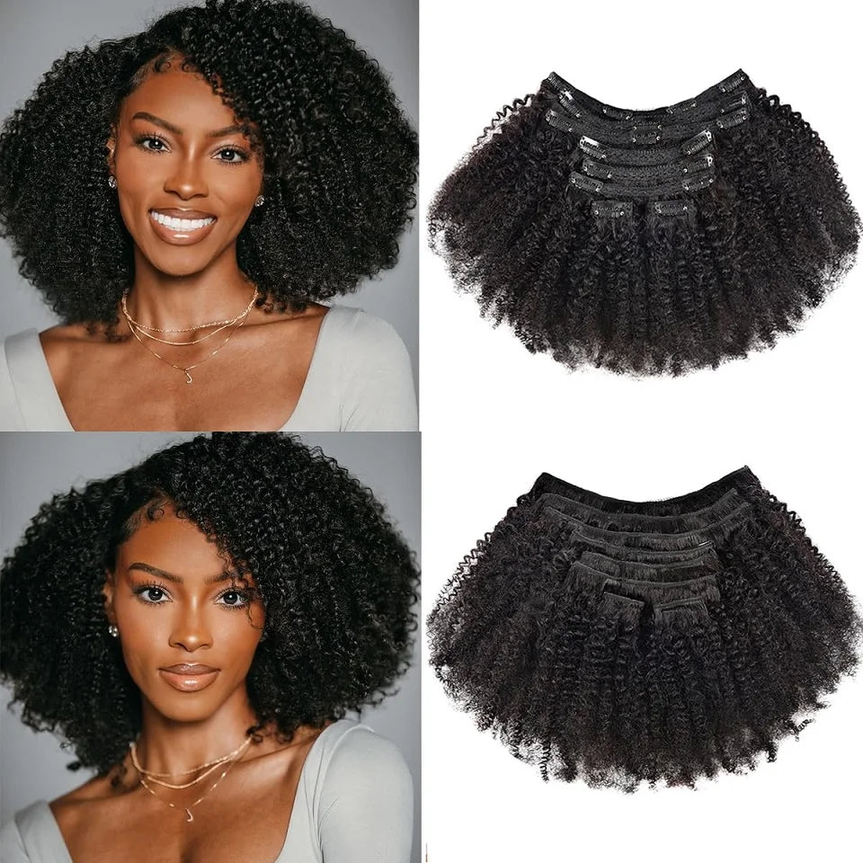 Afro Kinky Curly Clip in Hair Extensions Real Human Hair for Women Brazilian Kinky Curly Human Hair Clip in Extensions 8Pcs 120G