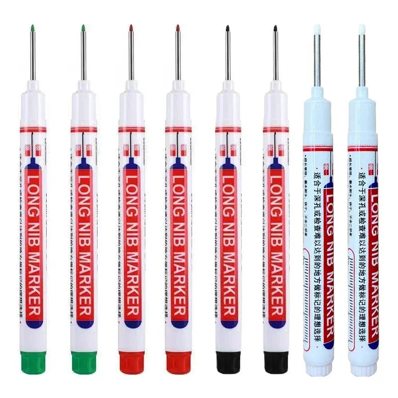 8Pcs/Set 20mm Deep Hole Long Nib Head Markers For Metal Perforating Pen Waterproof Bathroom Woodworking Decoration Multi-Purpose