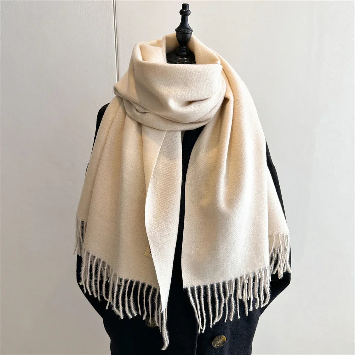 Women's Solid Tassel Scarf - Long Cashmere-Feel Blanket Wrap - photo 3
