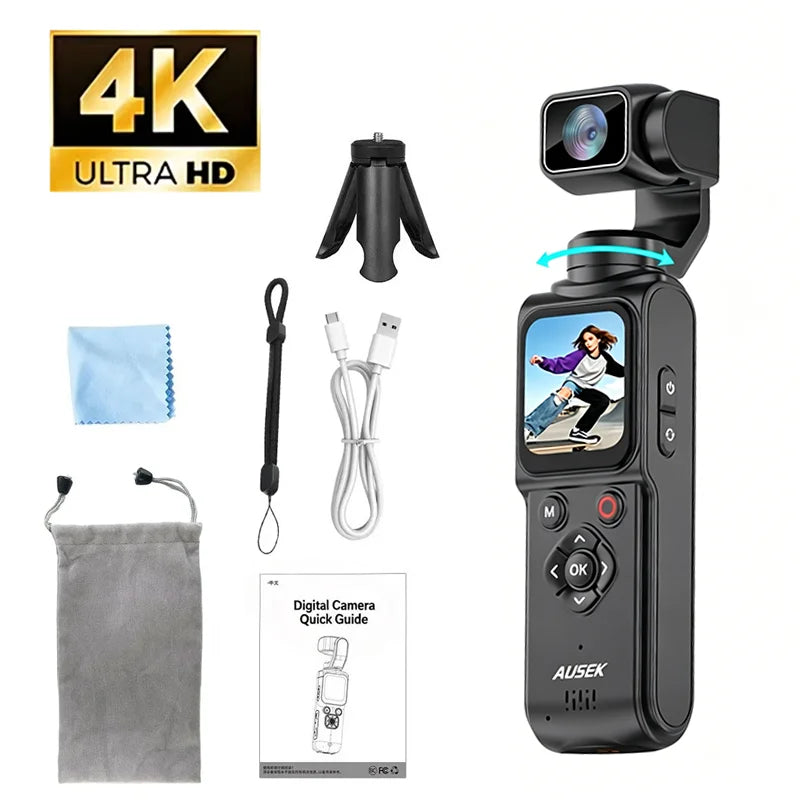 4K WiFi Pocket Camera — 330° Auto-Rotate Touchscreen Sport Cam
