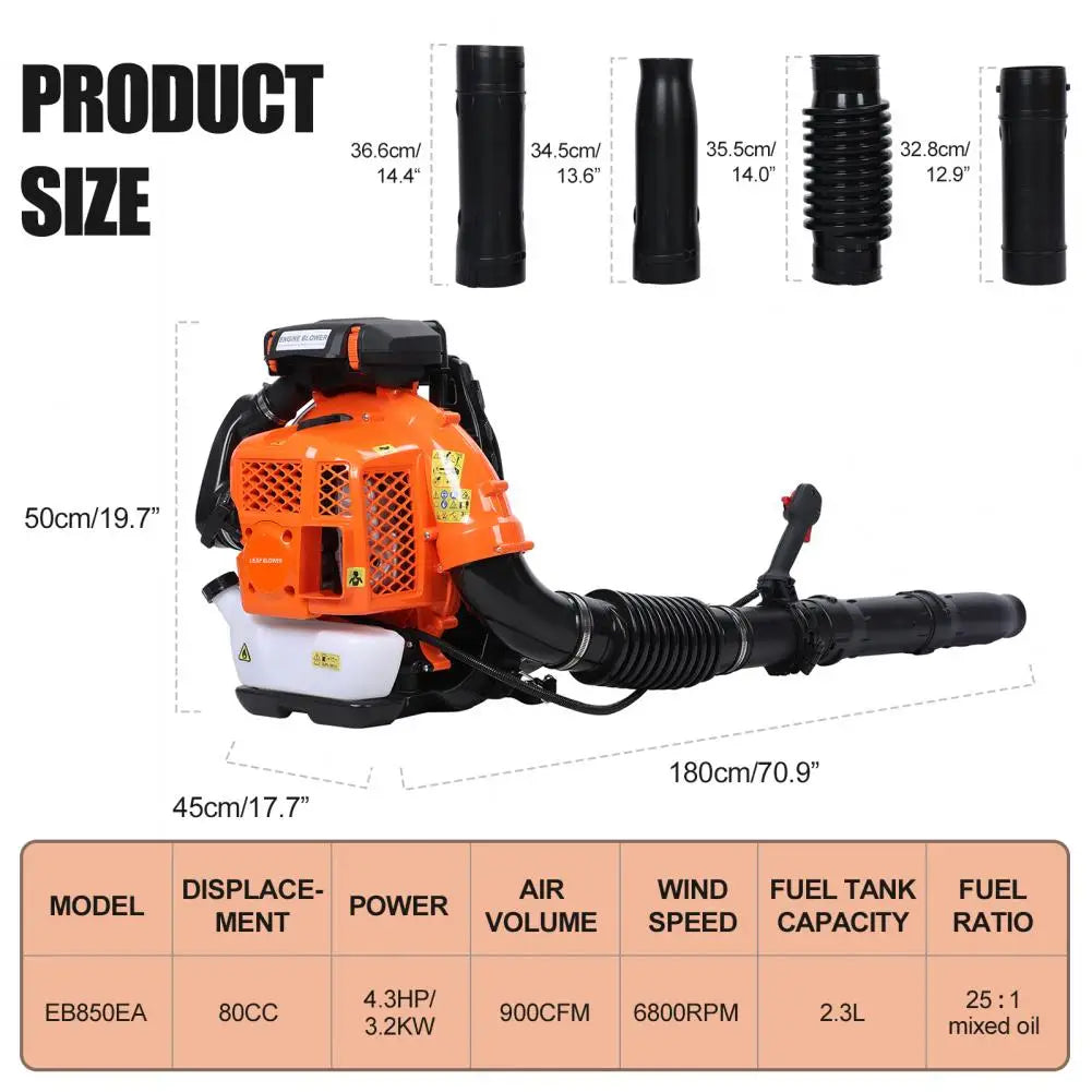 80CC Backpack Gas Leaf Blower — 900 CFM Lawn & Yard Debris Blower