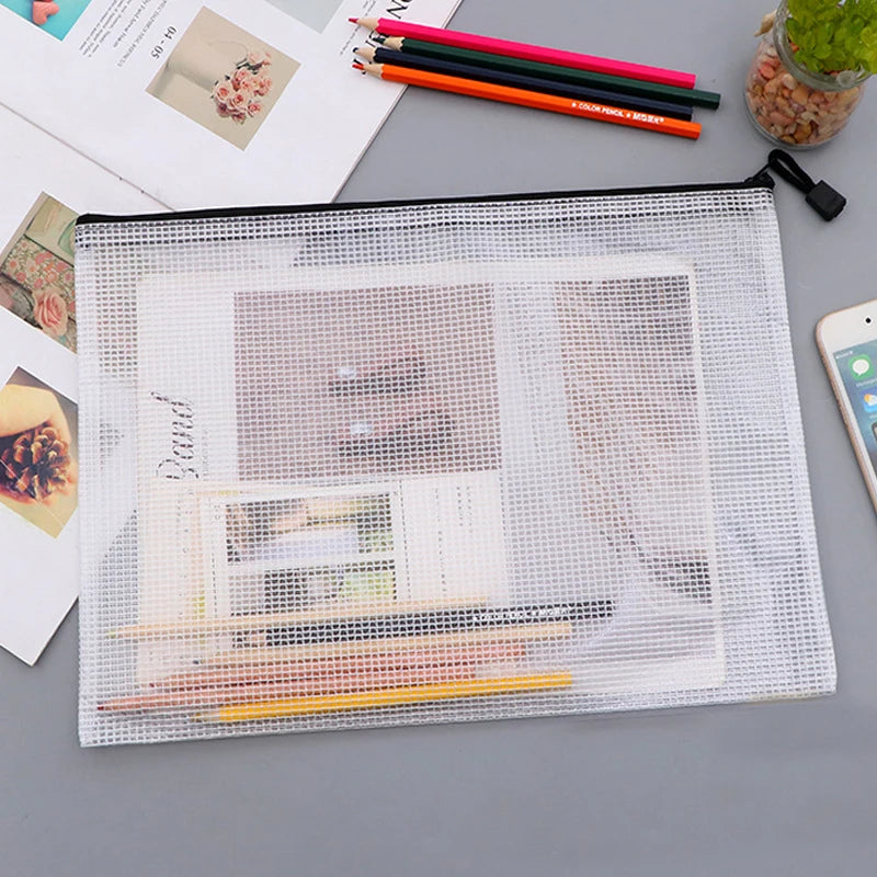 A3/A4/A5 Mesh Zipper Pouch Waterproof Plastic Document Pouch Multipurpose for Travel Storage Office Appliances Home Organize Bag