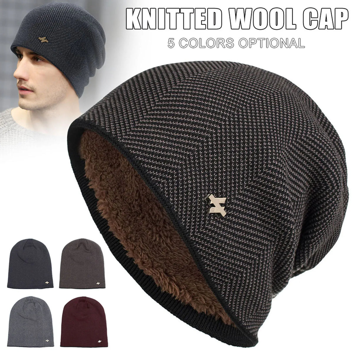 Unisex Fleece Lined Knit Beanie - Warm Cold Weather Snow Cap