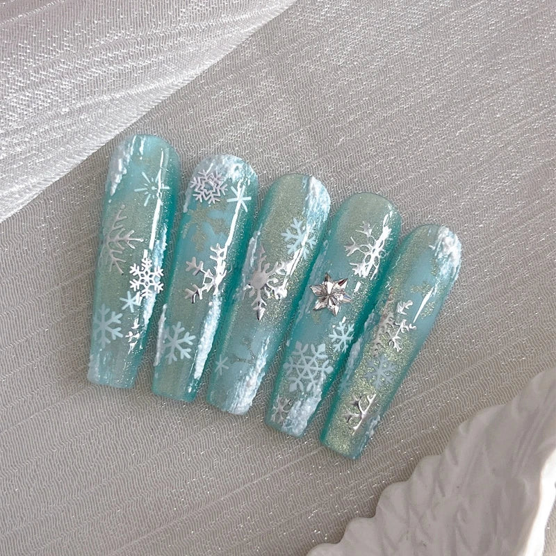 1pcs Christmas Nail Art Sticker with Gold/Silver Foil Snowflakes Iridescent Sparkle Adhesive Backing DIY  3D Nail Decoration