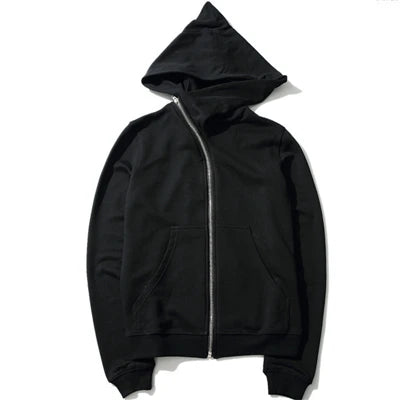 Men's Hooded Zip-Up Cloak Jacket, Black Streetwear