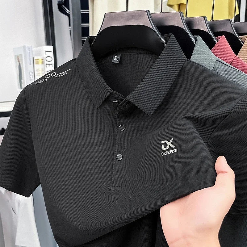 Men's Polo Tee - Chest Embroidery, Seamless Breathable Stretch